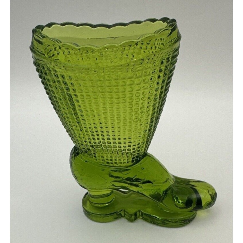 L.E. Smith Green Glass Heritage Boot Shoe Match or Toothpick Holder Vintage